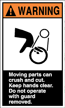 ANSI WARNING MOVING PARTS CAN CRUSH AND CUT.... (STALAR® Vinyl Press On)