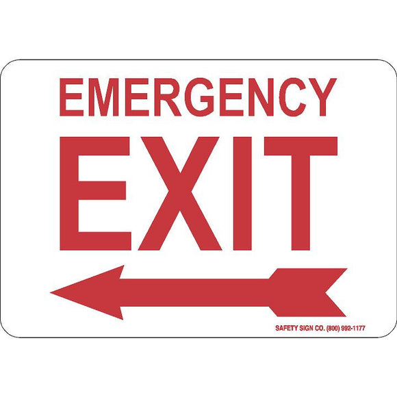 EMERGENCY EXIT (LEFT ARROW) (RED/WHITE)
