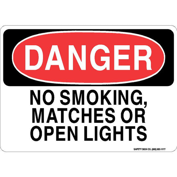 DANGER NO SMOKING, MATCHES OR OPEN LIGHTS SIGN