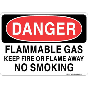 DANGER FLAMMABLE GAS KEEP FIRE OR FLAME AWAY NO SMOKING SIGN