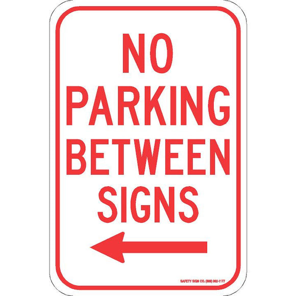 NO PARKING BETWEEN SIGNS (LEFT ARROW)