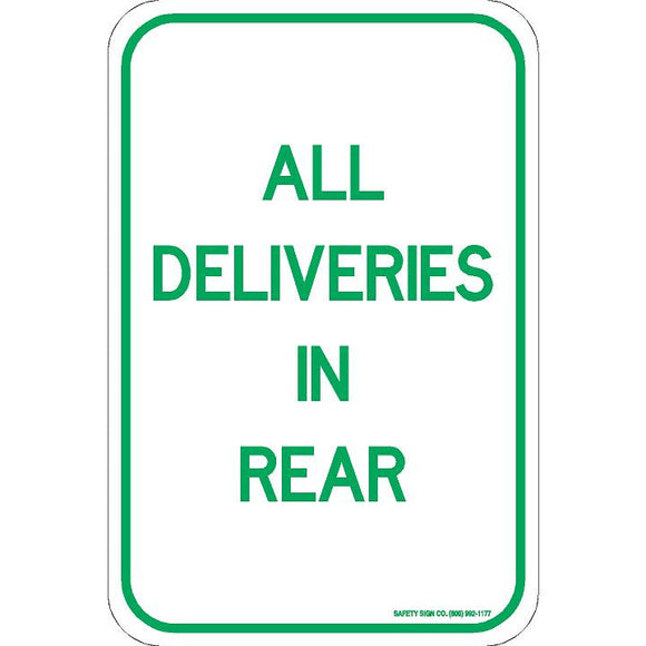ALL DELIVERIES IN REAR SIGN – Safety Sign Company