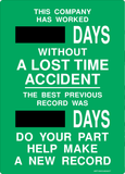 THIS COMPANY HAS WORKED ____ DAYS SCOREBOARD SIGN