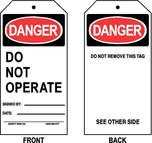 DANGER - DO NOT OPERATE - SIGNED BY - DATE TAG