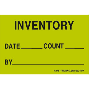 INVENTORY - DATE - COUNT- BY -Press On Paper Label (Fluorescent Green)