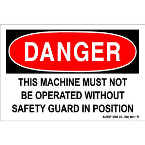 DANGER THIS MACHINE MUST NOT BE OPERATED WITHOUT SAFETY GUARD IN POSITION (STALAR® Vinyl Press On)