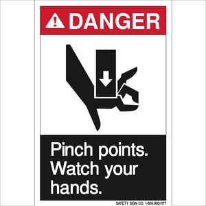 ANSI DANGER PINCH POINTS WATCH YOUR HANDS (STALAR® Vinyl Press On)
