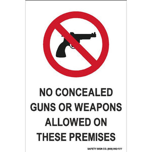 (SYMBOL) NO CONCEALED GUNS OR WEAPONS ALLOWED ON THESE PREMISES (STALAR® Vinyl Press On)