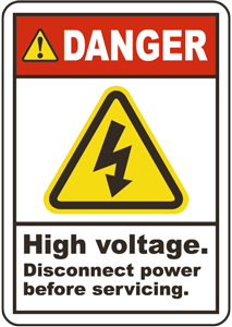 DANGER HIGH VOLTAGE. DISCONNECT POWER BEFORE SERVICING (STALAR® Vinyl Press On)