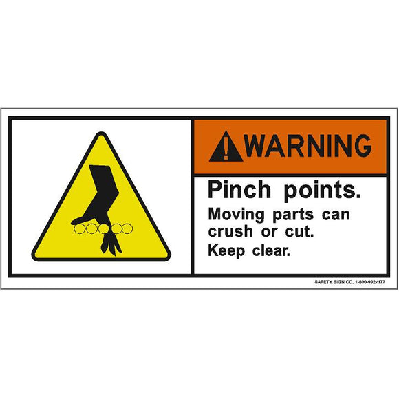 WARNING PINCH POINTS. MOVING PARTS CAN CRUSH OR CUT. KEEP CLEAR (STALAR® Vinyl Press On)